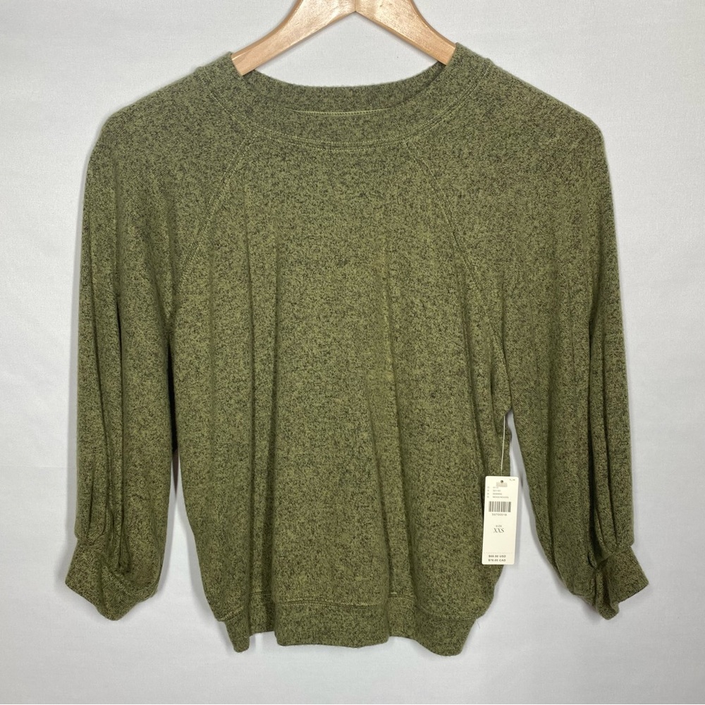 NWT Anthropologie PILCRO Green Sweater. XXS. Balloon Sleeved & Slightly Cropped